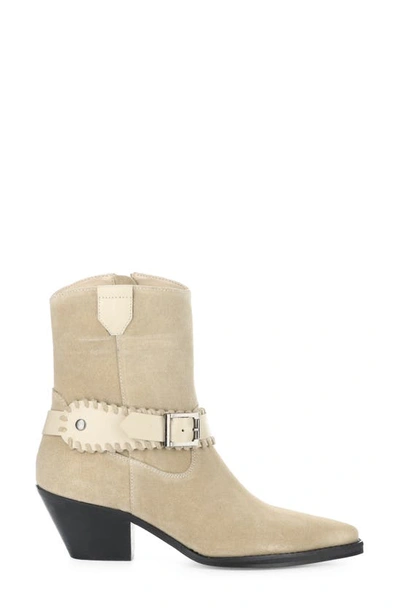 Shop Bos. & Co. Tartan Bootie In Beige Suede