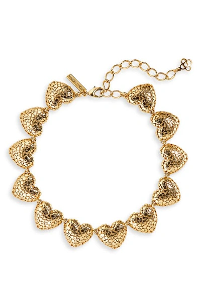 Shop Oscar De La Renta Heart Clusters Necklace In Gold