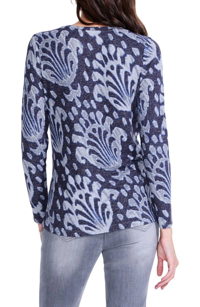 Shop Nzt By Nic+zoe Shadow Floral Long Sleeve V-neck Top In Grey Multi