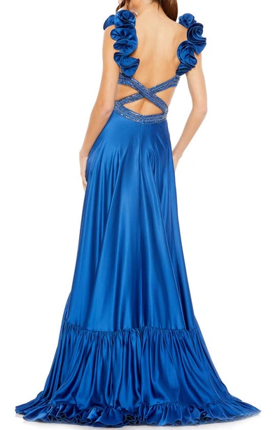 Shop Mac Duggal Beaded Cutotut A-line Charmeuse Gown In Royal