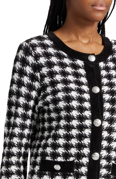 Shop Veronica Beard Primrose Check Cotton Blend Tweed Cardigan In Black White