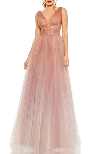 Shop Mac Duggal Glitter Ombré Tulle A-line Gown In Vintage Rose