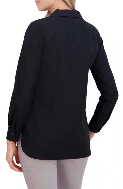 Shop Foxcroft Pandora Stripe Cotton Blend Button-up Shirt In Black