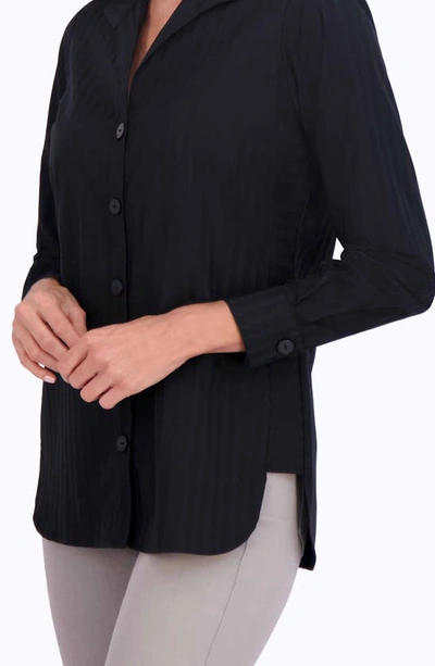 Shop Foxcroft Pandora Stripe Cotton Blend Button-up Shirt In Black