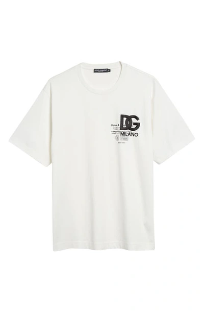 Shop Dolce & Gabbana Embroidered Logo Cotton Jersey Graphic T-shirt In Natural