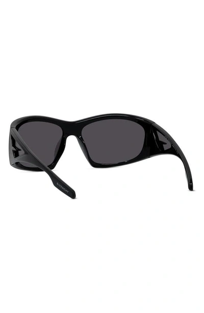 Shop Givenchy Givcut 67mm Rectangular Wrap Sunglasses In Shiny Black / Smoke