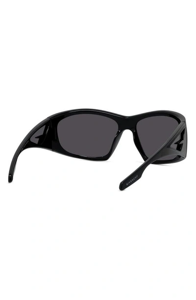 Shop Givenchy Givcut 67mm Rectangular Wrap Sunglasses In Shiny Black / Smoke