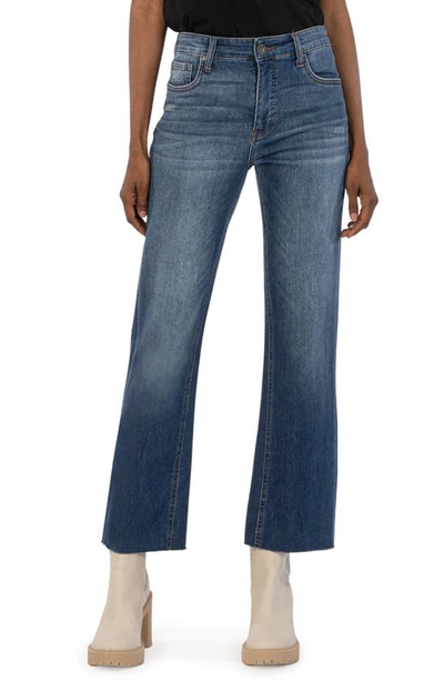 Kut From The Kloth Kelsey Fab Ab Raw Hem High Waist Ankle Flare Jeans In Royal