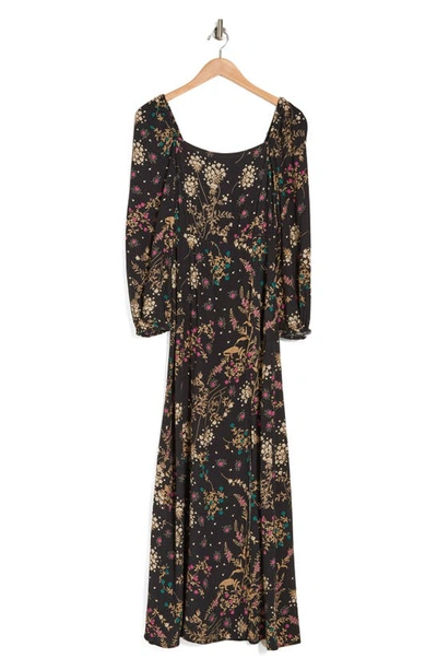 Shop Lovestitch Floral Long Sleeve Maxi Dress In Black/ Jade