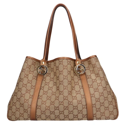 Shop Gucci Gg Twins Brown Canvas Tote Bag ()