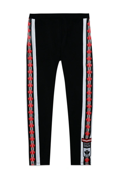 Shop Dsquared2 Jersey Leggings Pants With Logo Ribbon In Black