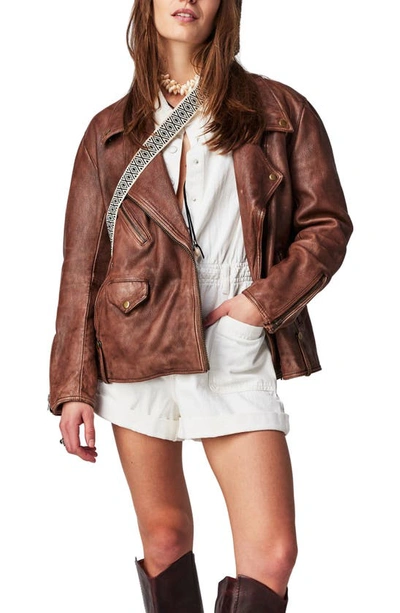 Shop Free People We The Free Jealousy Leather Moto Jacket In Washed Wine