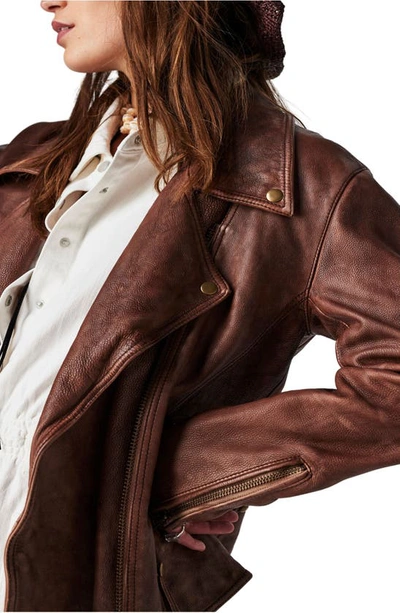 Shop Free People We The Free Jealousy Leather Moto Jacket In Washed Wine