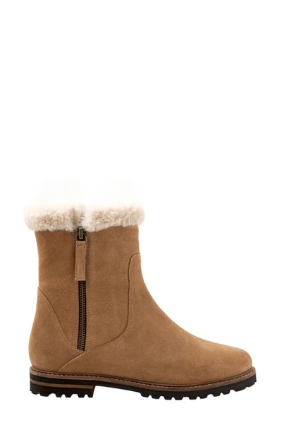 Trotters Forever Faux Shearling Trim Boot In Beige Suede