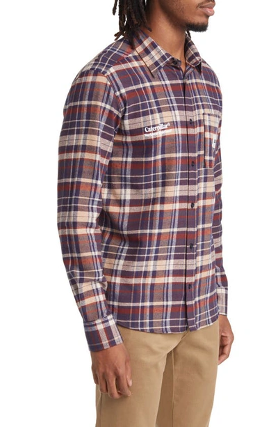 Cat Wwr Illinois Plaid Cotton Flannel Button-up Shirt In Navy Check