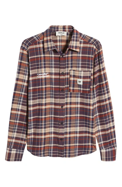 Cat Wwr Illinois Plaid Cotton Flannel Button-up Shirt In Navy Check