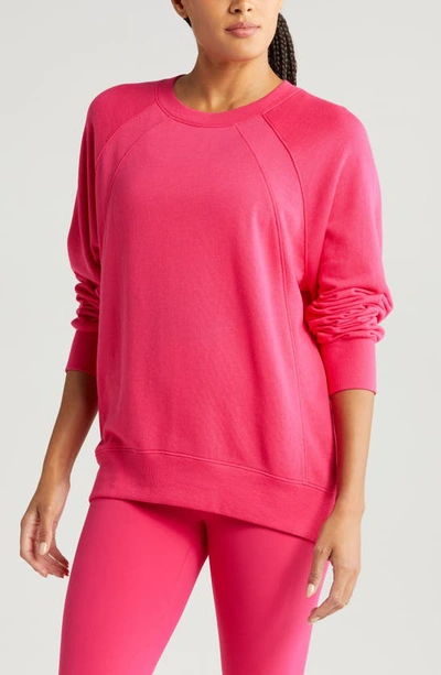 Shop Zella Drew Crewneck Sweatshirt In Pink Bright