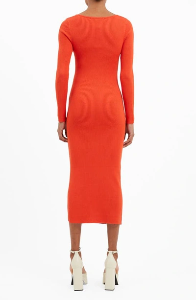 French Connection Mari Knit Midi Dress Mandarin Red Multi In Mandarin
