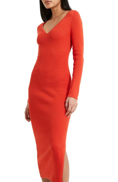French Connection Mari Knit Midi Dress Mandarin Red Multi In Mandarin