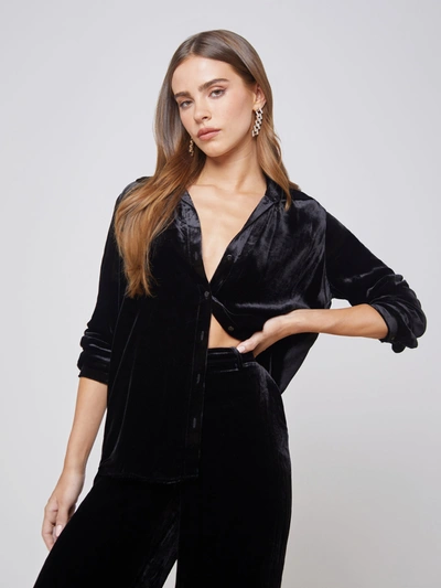 Shop L Agence Argo Velvet Blouse In Black
