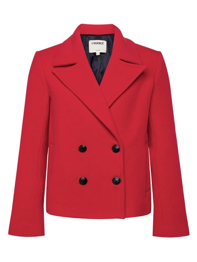 Shop L Agence Athens Cropped Peacoat In Lava Red