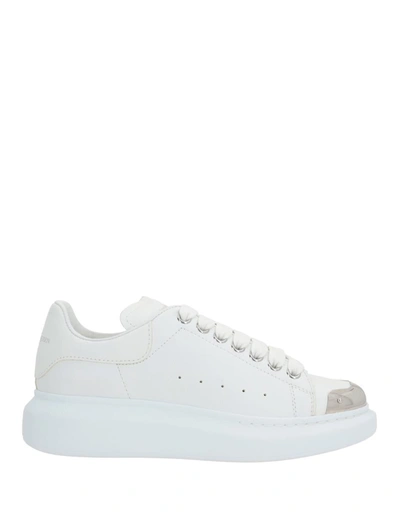 Shop Alexander Mcqueen Oversized Sneakers With Silver Metal Toe In White
