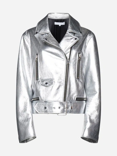 Shop Jw Anderson Leather Biker Jacket In Silver