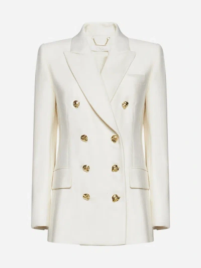 Shop Chloé Silk And Wool Double-breasted Blazer In Coconut Milk