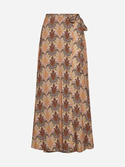 Shop Etro Print Viscose Long Wrap Skirt In Beige,multicolor