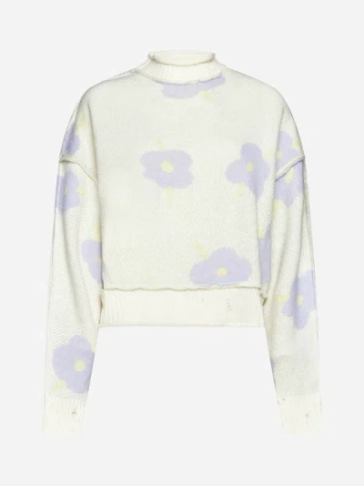 Shop Rus Okita Floral Alpaca-blend Sweater In Chalk