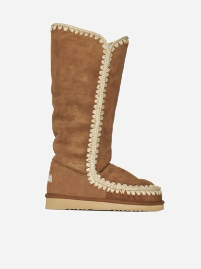 Shop Mou Eskimo Suede And Shearling Boots In Cognac