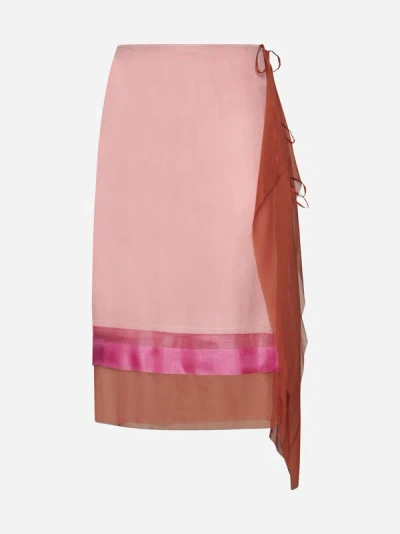Shop Dries Van Noten Silk Midi Skirt In Pink