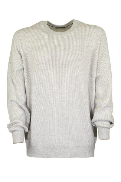 Shop Brunello Cucinelli Cashmere Sweater Round Neck In Grey