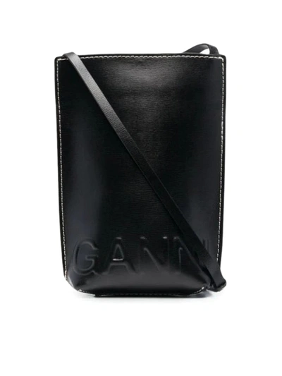 Shop Ganni Recycled Leather Crossbody Mini Bag In Black