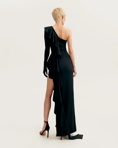 Shop Milla One-shoulder Ruffle-trimmed Maxi Dress In Black, Xo Xo