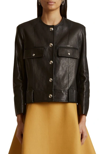 Shop Khaite Laybin Leather Jacket In Black