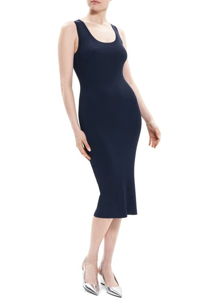 Theory Sleeveless Rib-knit Tank Midi Dress In Nocturne Navy - Xlv