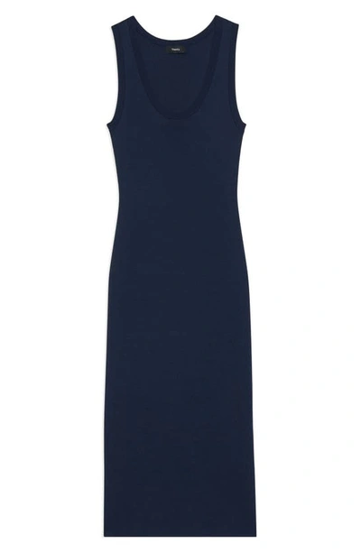 Theory Sleeveless Rib-knit Tank Midi Dress In Nocturne Navy - Xlv
