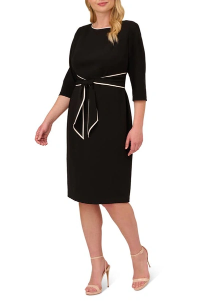 Shop Adrianna Papell Tipped Tie Waist Crepe Dress In Black/ Ivory