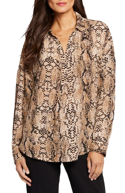 Shop Nydj Becky Recycled Polyester Georgette Blouse In Victorian Python Pink Taupe