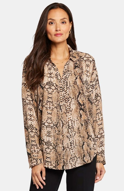 Shop Nydj Becky Recycled Polyester Georgette Blouse In Victorian Python Pink Taupe