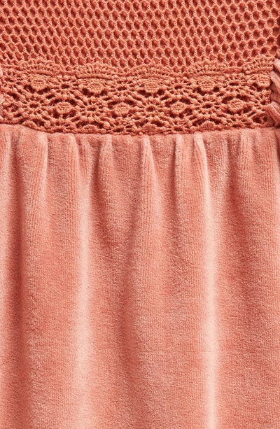 Shop Nordstrom Crochet Stitch Velour Romper In Pink Brick
