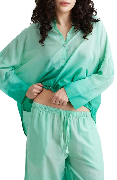 Shop Papinelle Ombré Oversize Cotton Pajama Shirt In Spearmint