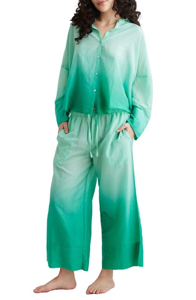 Shop Papinelle Ombré Wide Leg Cotton Pajama Pants In Spearmint