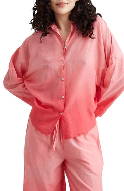 Shop Papinelle Ombré Oversize Cotton Pajama Shirt In Geranium