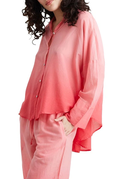 Shop Papinelle Ombré Oversize Cotton Pajama Shirt In Geranium