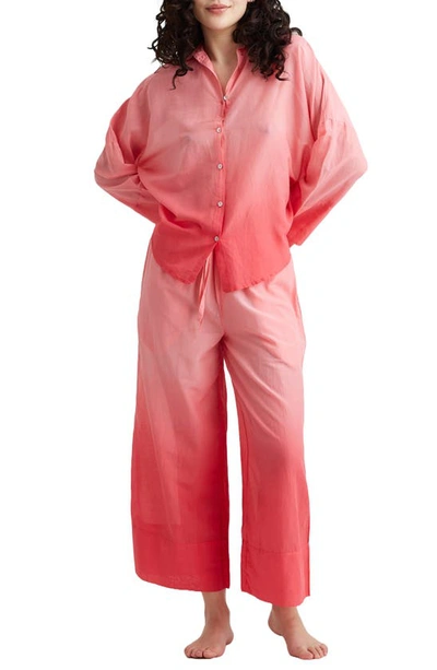 Shop Papinelle Ombré Wide Leg Cotton Pajama Pants In Geranium