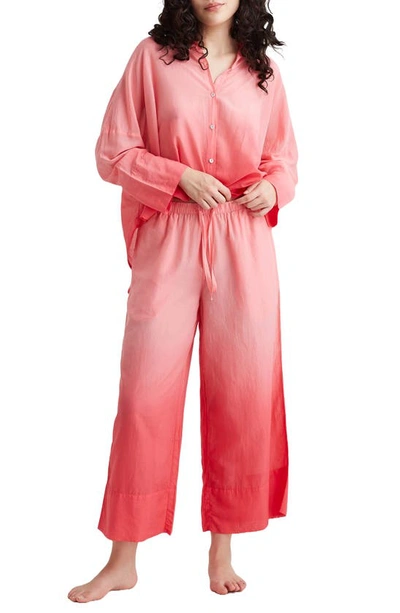 Shop Papinelle Ombré Wide Leg Cotton Pajama Pants In Geranium