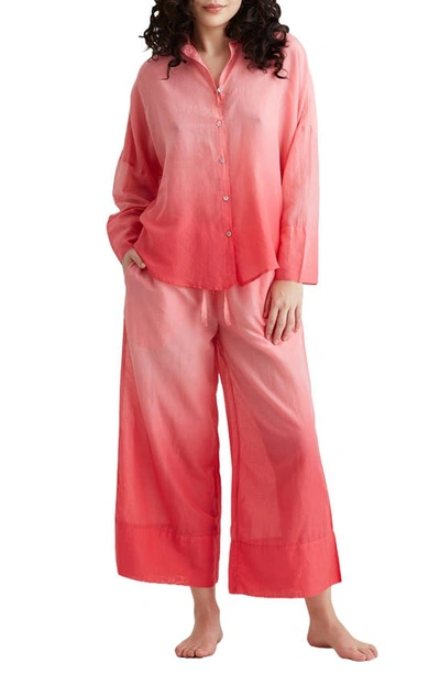 Shop Papinelle Ombré Wide Leg Cotton Pajama Pants In Geranium