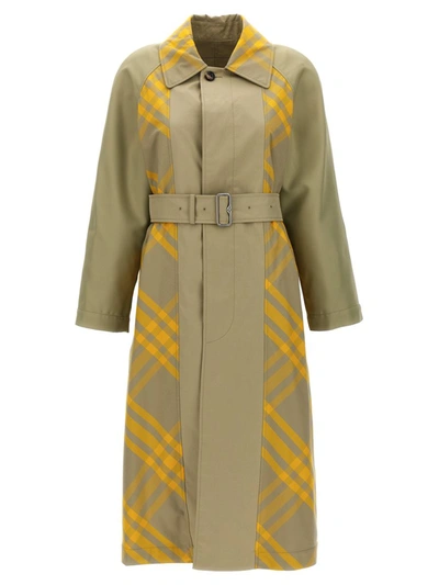 Shop Burberry Check Insert Trench Coat In Beige
